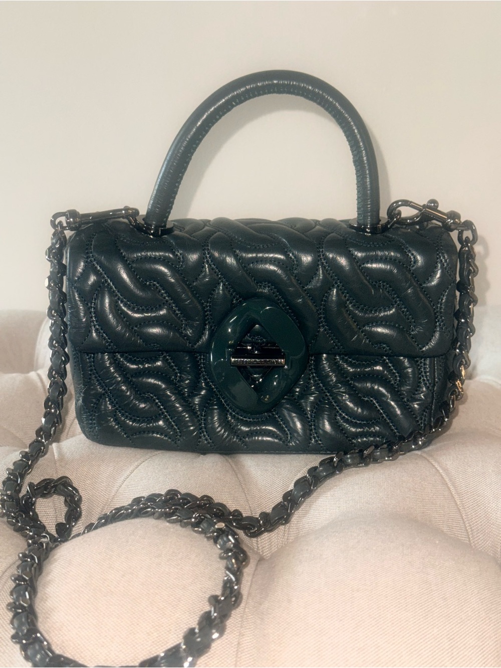 Rebecca Minkoff Double Gusset Crossbody in Discontinued Deep Jade Emerald Green
